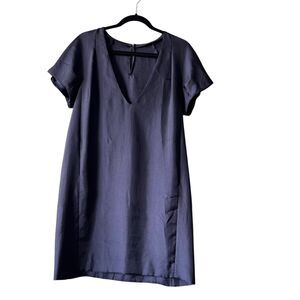 Ballsey Japan Dress Dark Blue‎ Womens Sz. 38 Medium Satin Shift Dress Minimalist